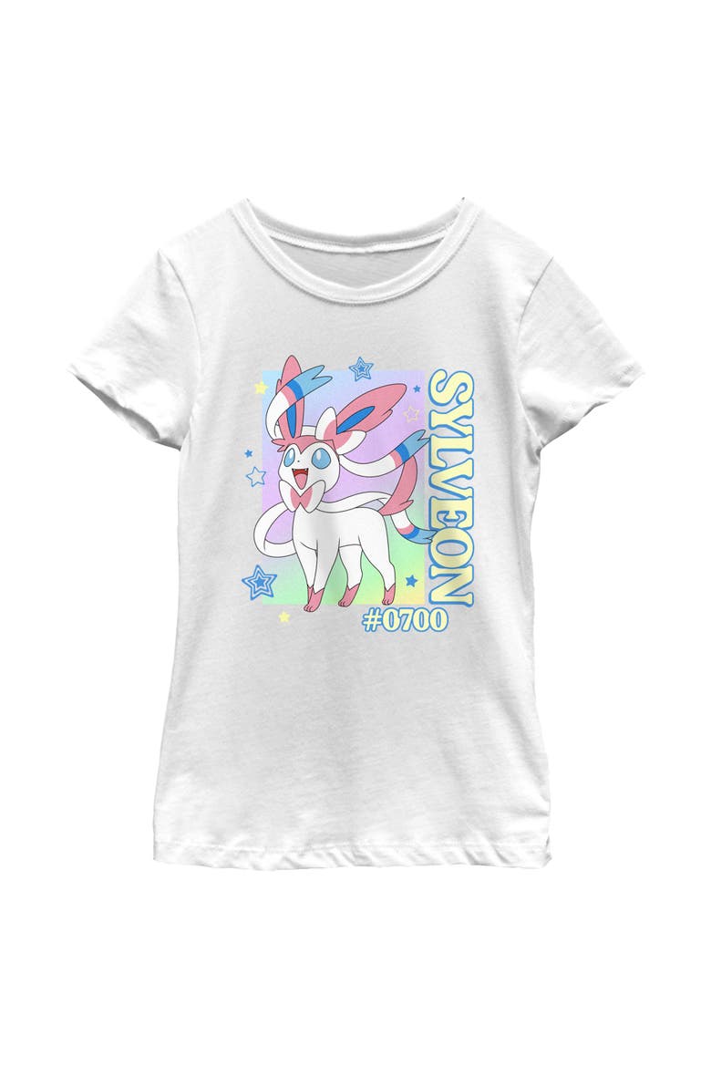 Girls' Colorful Sylveon Stars Graphic T-Shirt, Main, color, White