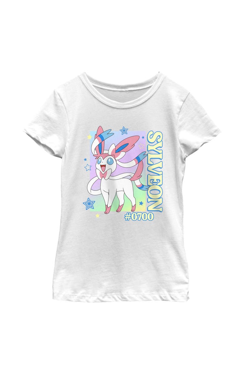 POKEMON Girl's Pokemon Colorful Sylveon Stars Graphic T-Shirt, Main, color, White