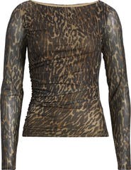 Open Edit Ruched Long Sleeve Mesh Top