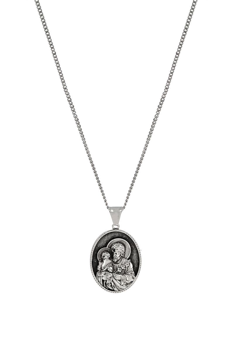 Men's Stainless Steel St. Joseph Pendant Necklace, Alternate, color, SILVER