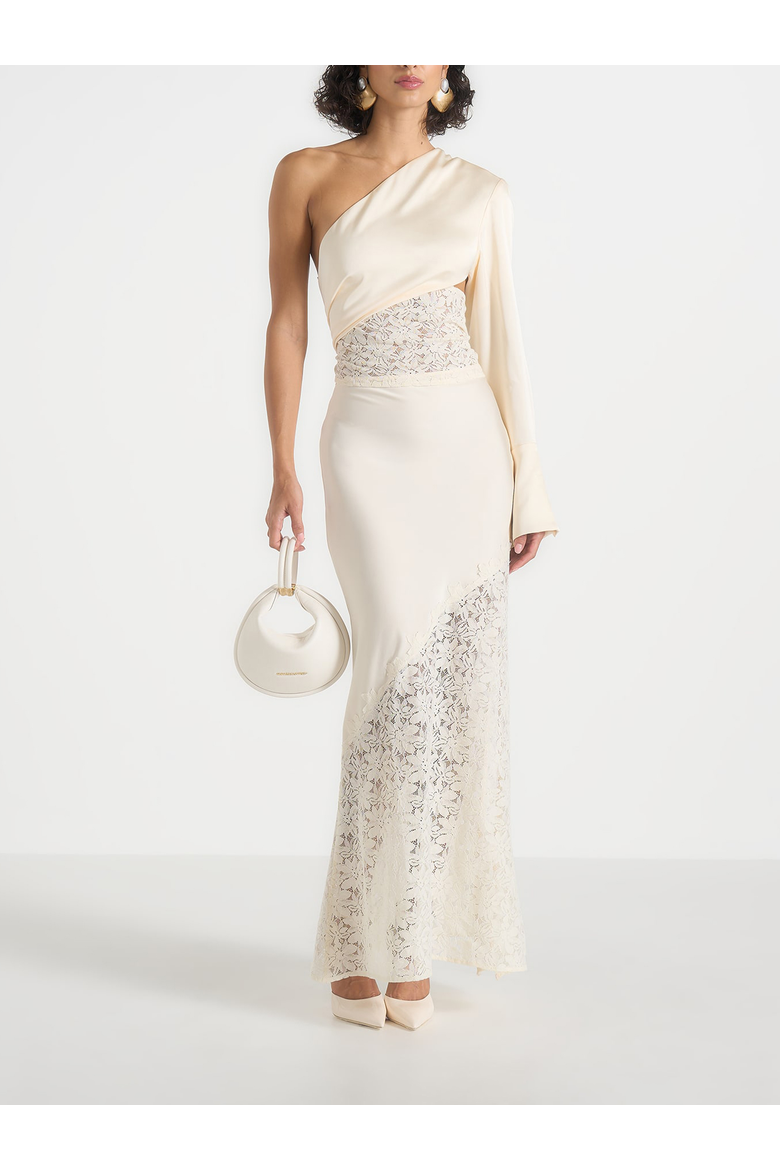 Belle Satin Lace Maxi Skirt, Main, color, Champagne