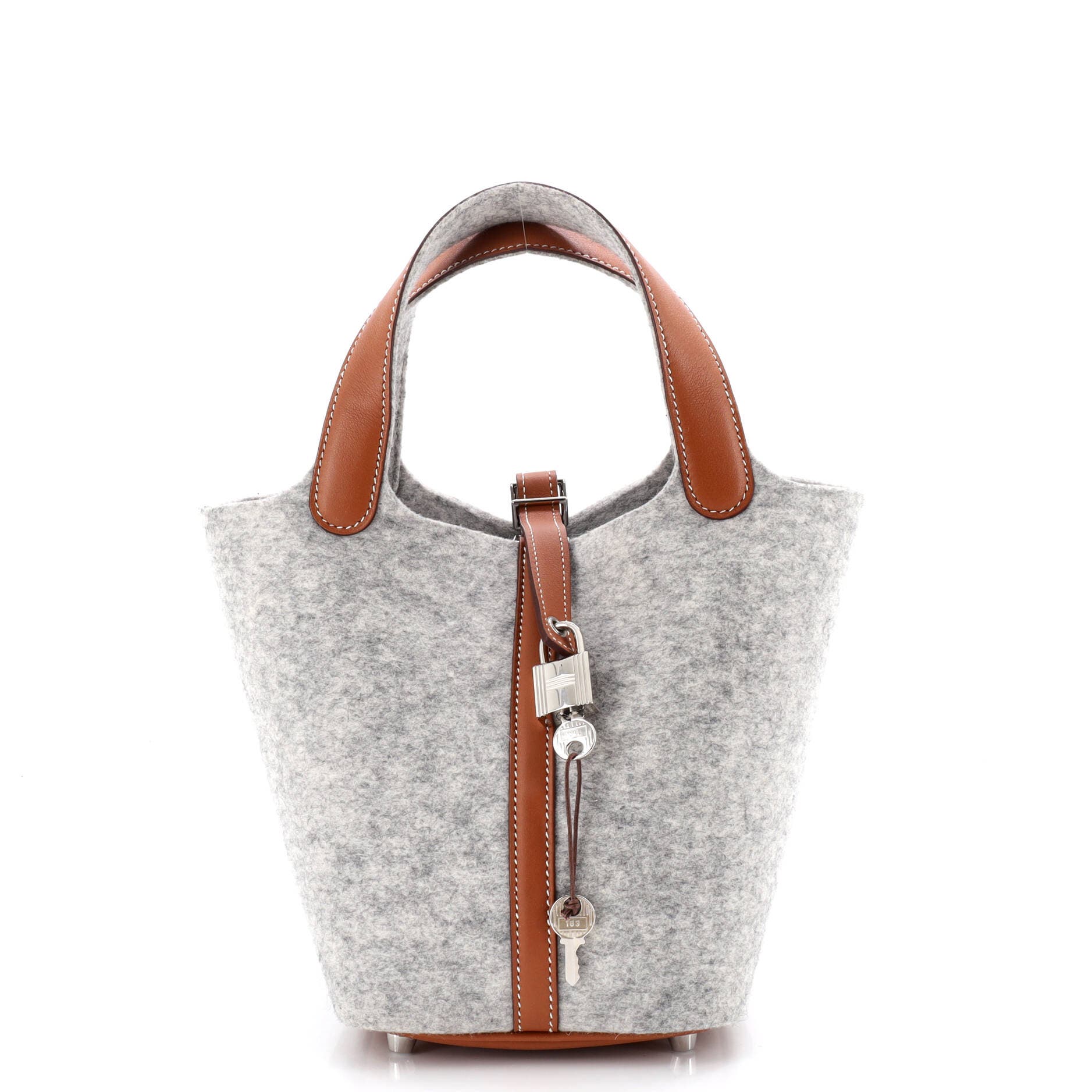 Pre-Owned Hermes Picotin Lock Bag Felt with Leather PM, Main, color, Gris Clair