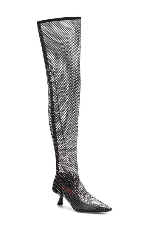 Simon Miller Crystal Embellished Fishnet Over the Knee Boot in Black/Clear 