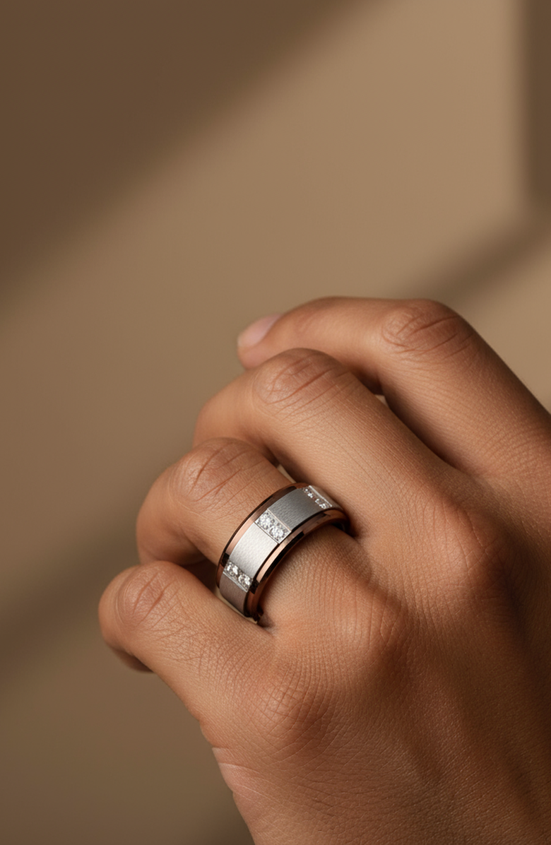 Larson Jewelers Beowulf Raised Center Tungsten Wedding Band, Alternate, color, Espresso