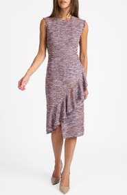 Santorelli Cami Tweed Sleeveless Ruffle Dress
