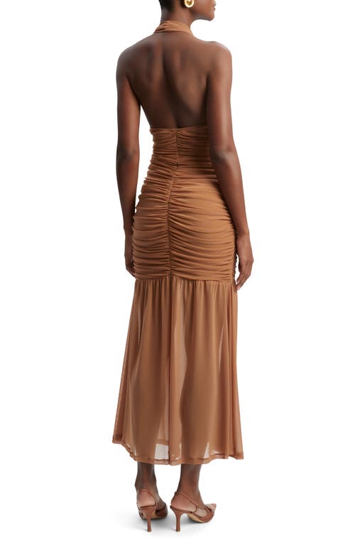 Bardot Sephera Halter Neck Mesh Midi Dress In Chestnut