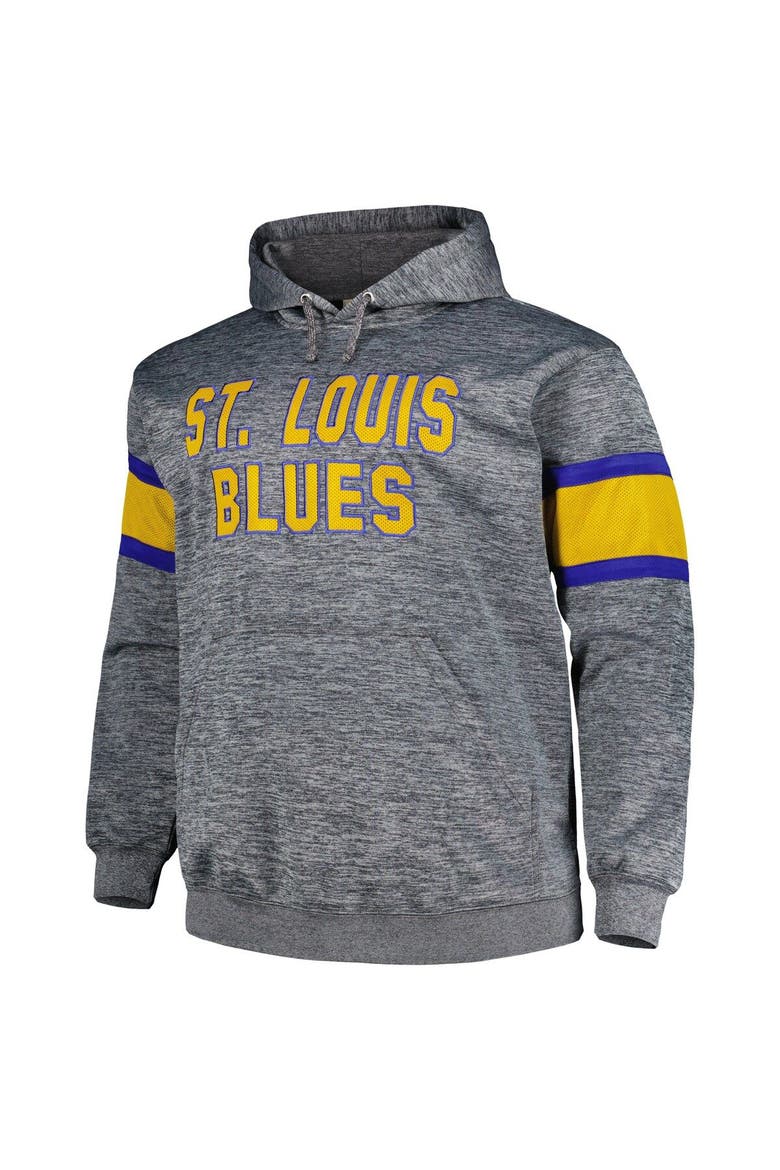 Men's Heather Charcoal St. Louis Blues Big & Tall Stripe Pullover Hoodie, Alternate, color, Heather Charcoal