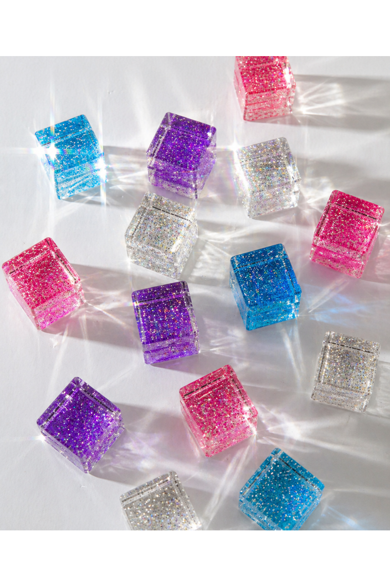 Cosmic Glitter Sparkling Sensory Acrylic Cube Set - 16 Pieces, Alternate, color, Glitter