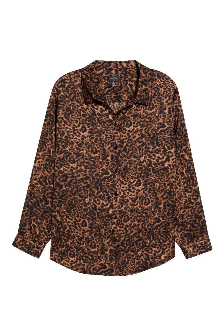 Leopard Print Long Sleeve Button Front Shirt, Alternate, color, WALNUT BLACK LEOPARD