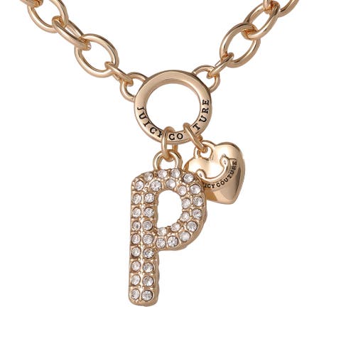 Bubble Letter Necklace for Women with Clear Stones 18"+2", Chunky Initial Necklace Gold-Tone