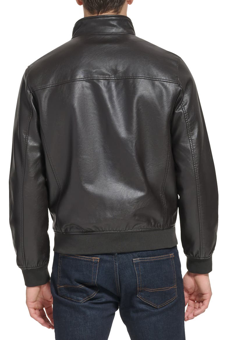 Faux Leather Bomber Jacket, Alternate, color, BLACK