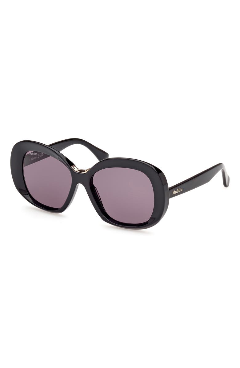 Max Mara Edna 55mm Round Sunglasses, Alternate, color, Shiny Black / Smoke