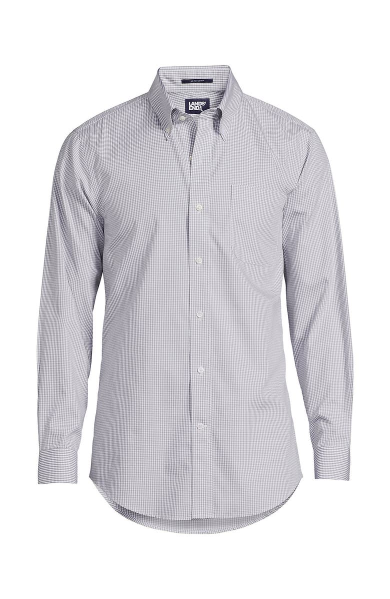 Lands' End School Uniform  Tailored Fit No Iron Solid Supima Cotton Pinpoint Buttondown Collar Dress Shirt, Alternate, color, Ultimate Gray Check
