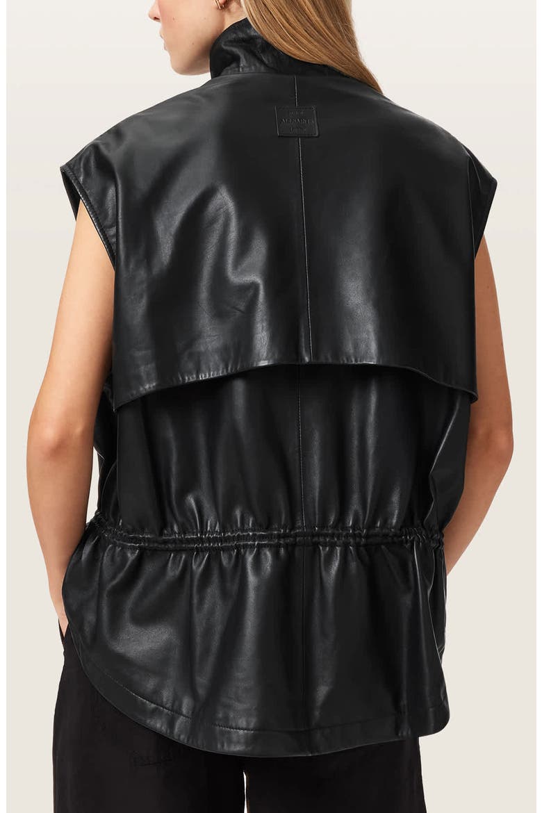 Flor Zip-Up Leather Gilet, Alternate, color, BLACK