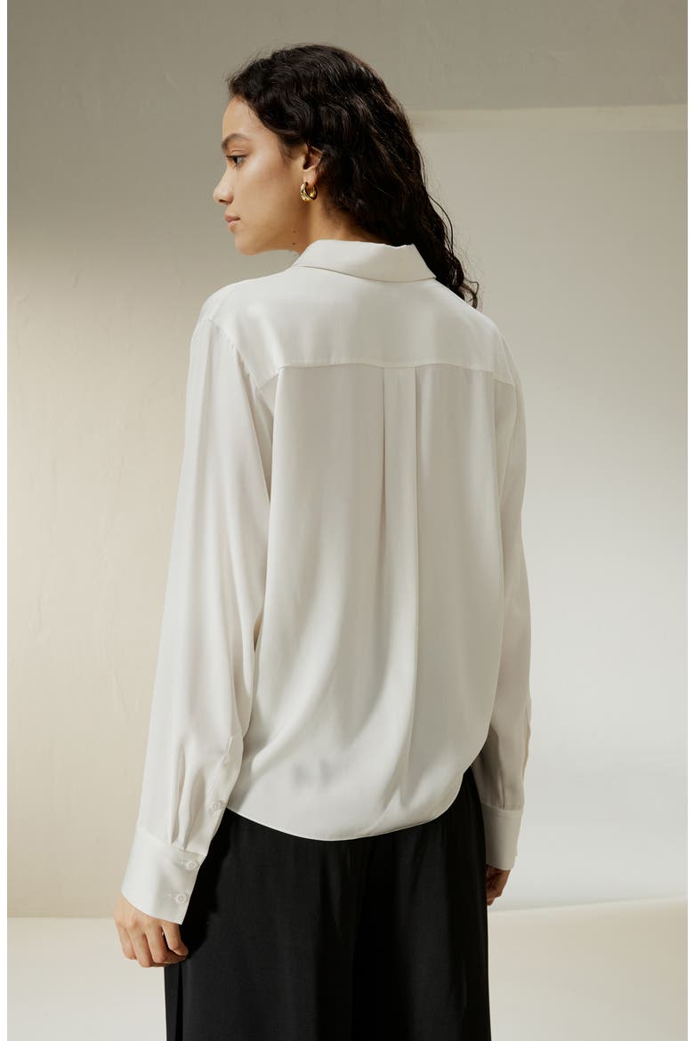 Women's Hem Pleated Silk Blouse, Alternate, color, White