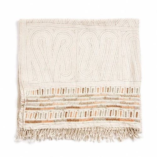 Studio Variously Unah Coral Fully Hand Embroidered Handwoven Organic Cotton Throw In Brown