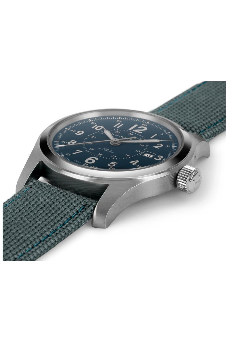 Khaki Field Automatic Canvas Strap Watch, 42mm, Alternate, color, BLUE/ SILVER