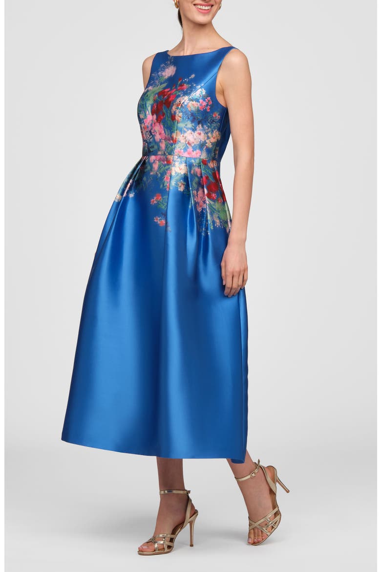 Dina Placed Floral Mikado Cocktail Dress, Alternate, color, OXFORD BLUE