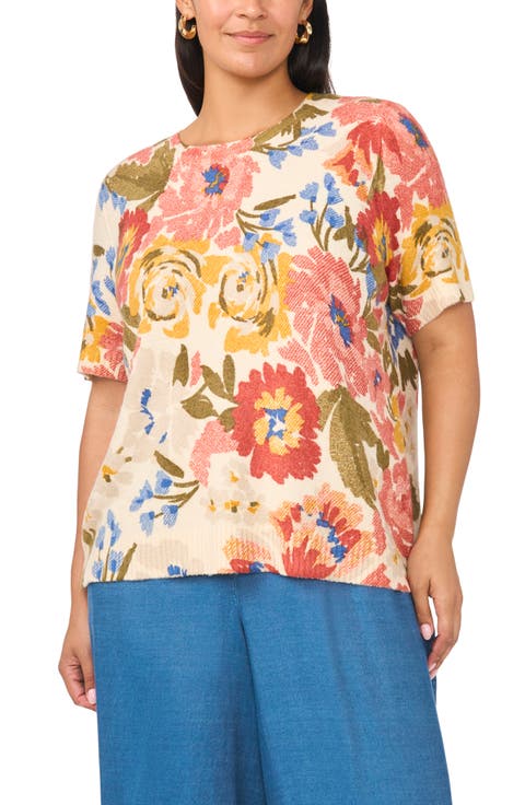 Floral Short Sleeve Sweater