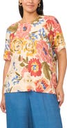 Vince Camuto Floral Short Sleeve Sweater