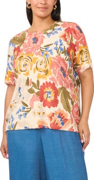 Vince Camuto Floral Short Sleeve Sweater