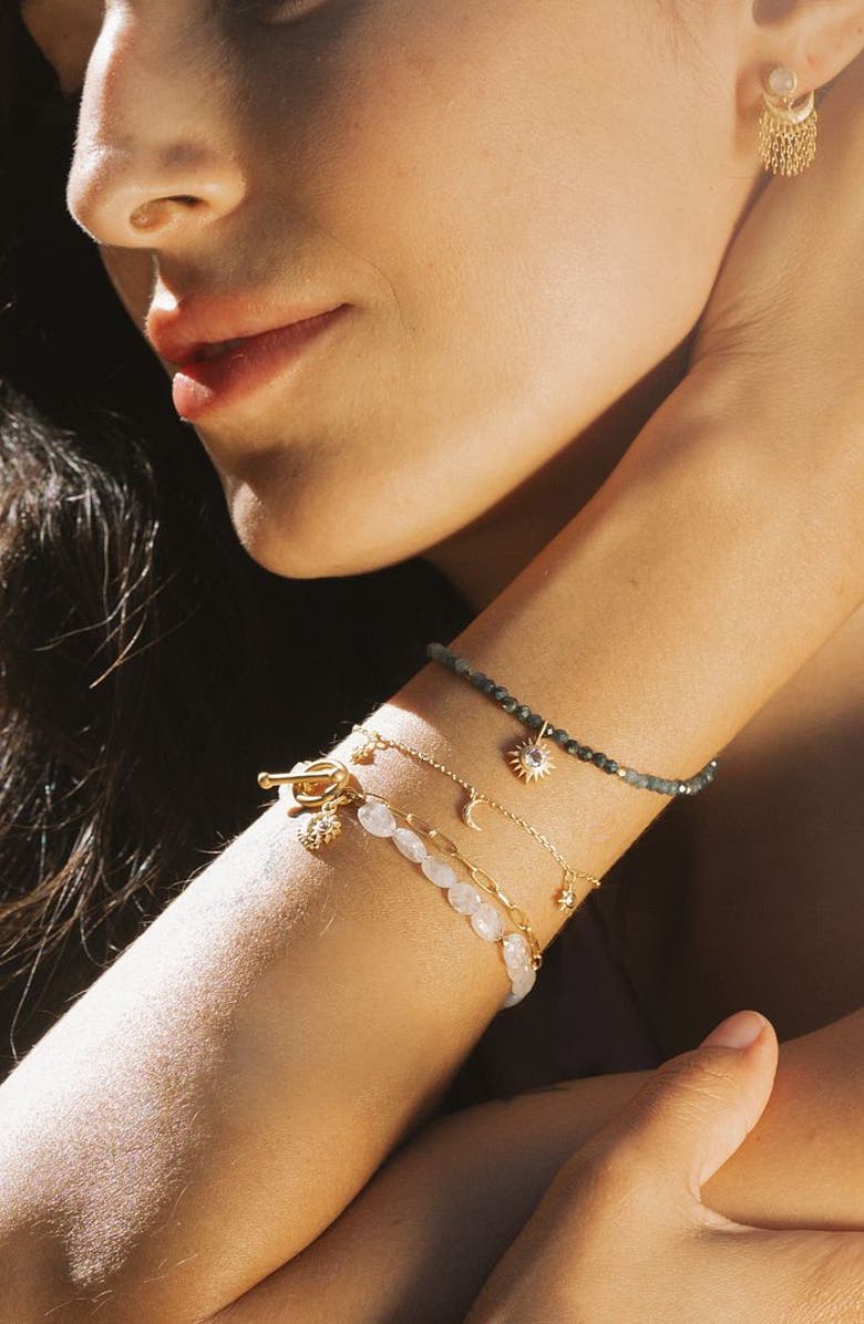 Satya Jewelry Goddess Wisdom Moonstone Beaded and Chain Toggle Bracelet, Alternate, color, 