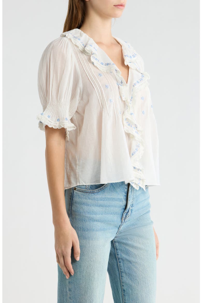 Hettie Embroidered Ruffle Organic Cotton Top, Alternate, color, SALT/ BLUE
