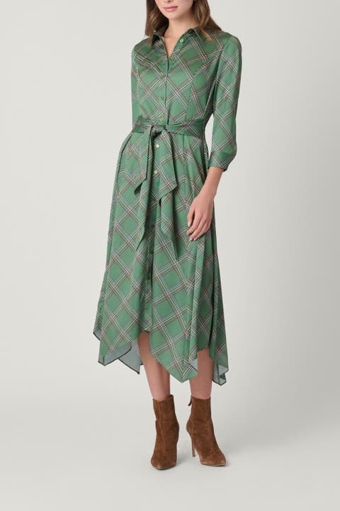 Dashed Plaid Satin Charmeuse Laine Dress