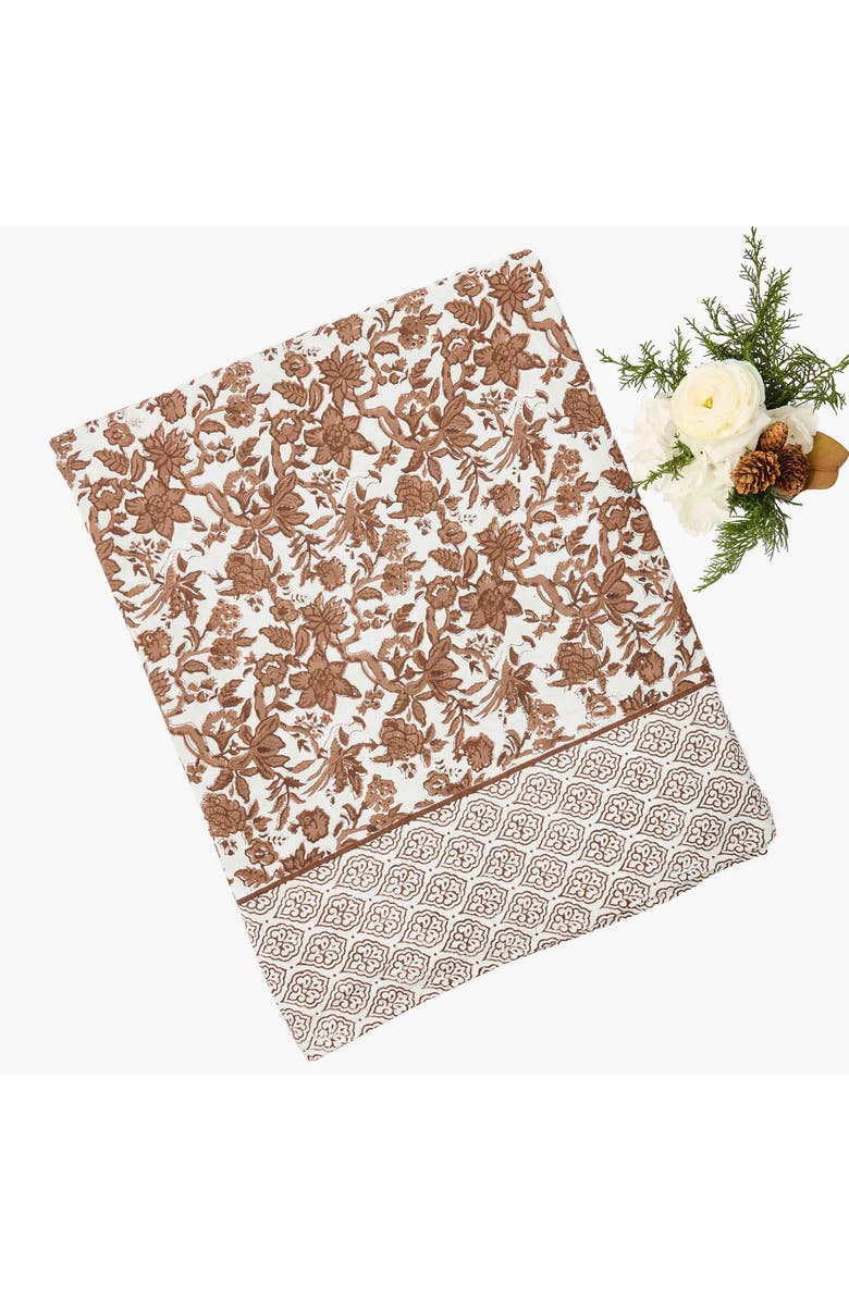 Mrs. Alice Chocolate Floral Pheasant Tablecloth, Main, color, Brown