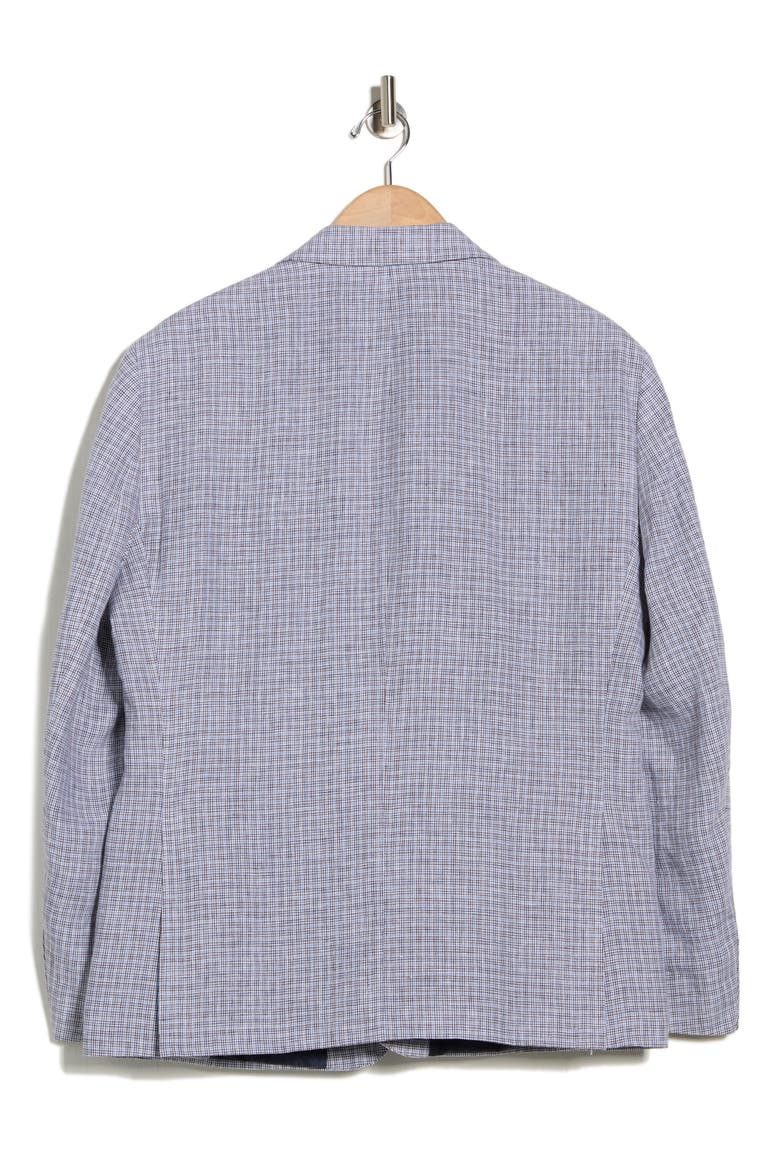 Check Notch Lapel Linen Blazer, Alternate, color, BLUE/ BROWN