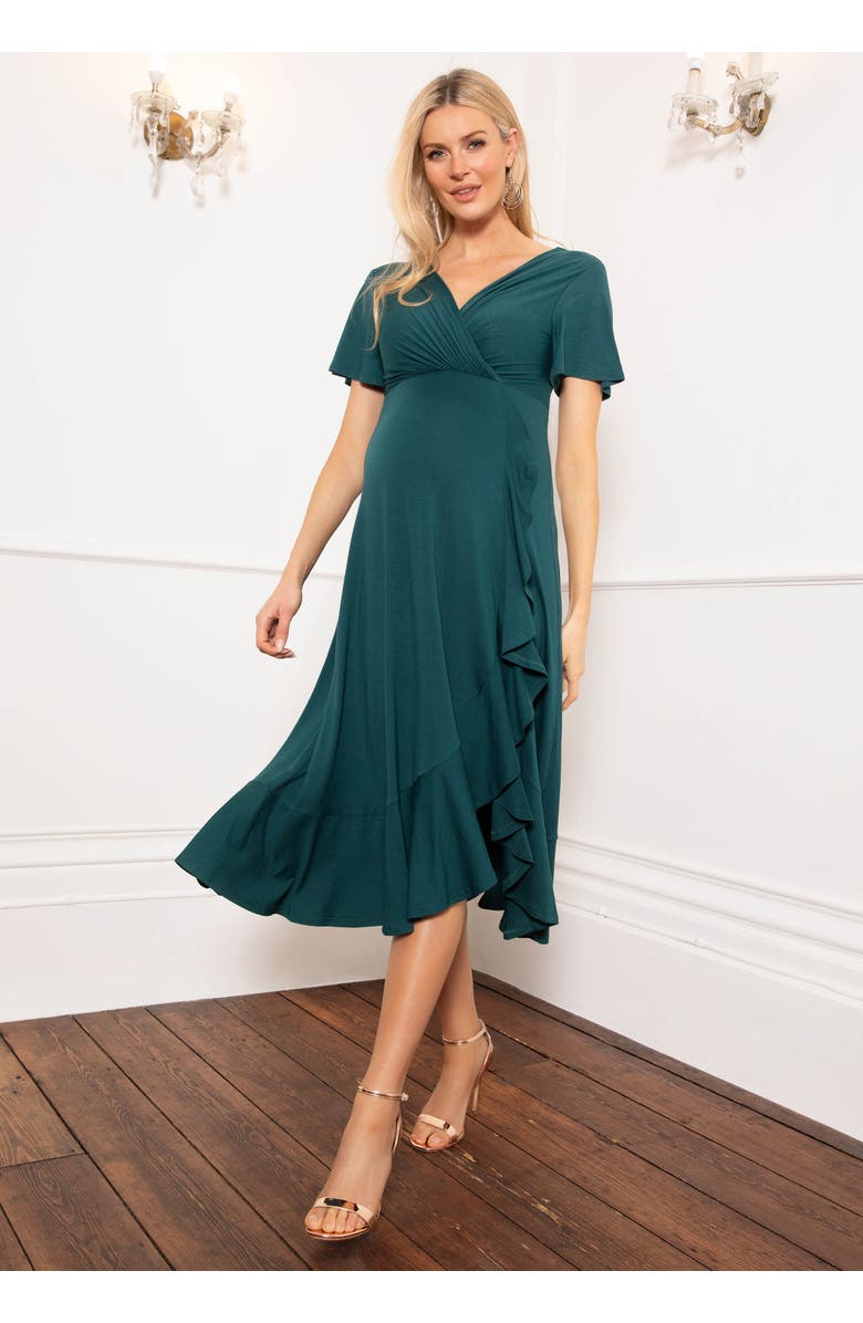 Tiffany Rose Maternity Waterfall Midi Maternity Dress, Alternate, color, Deep Green