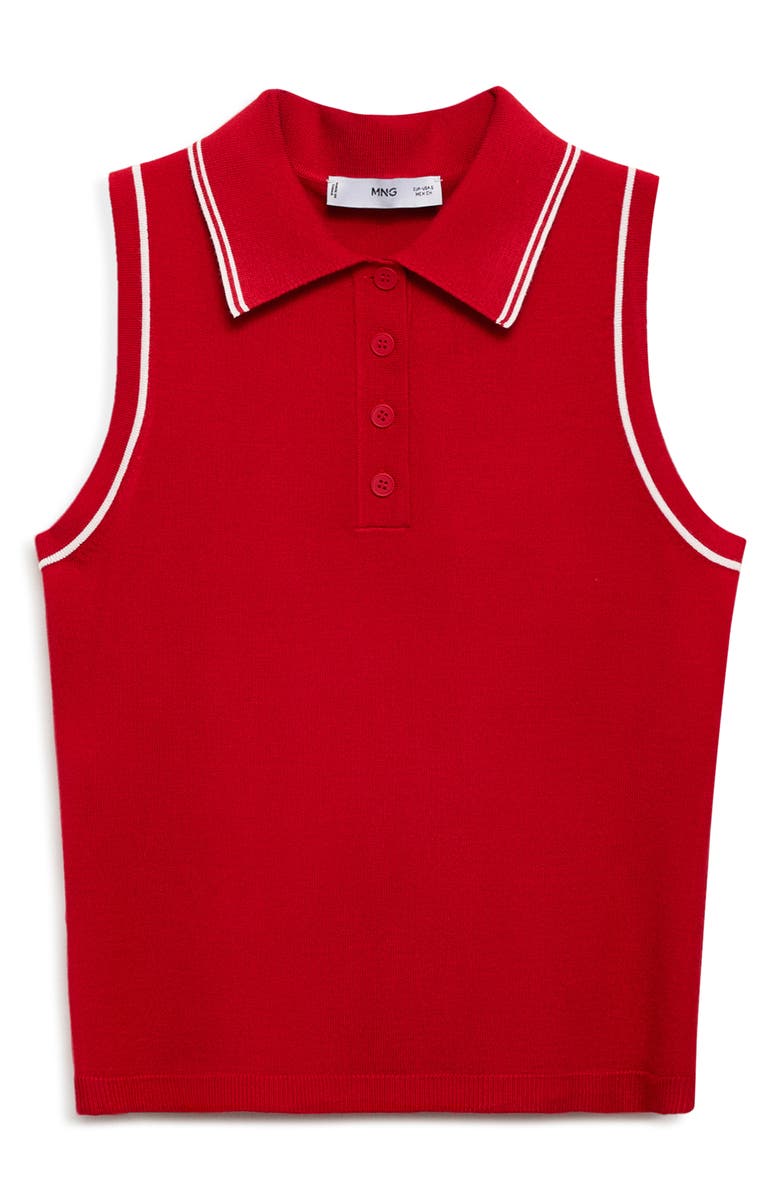 MANGO Tipped Sleeveless Knit Polo, Alternate, color, Red