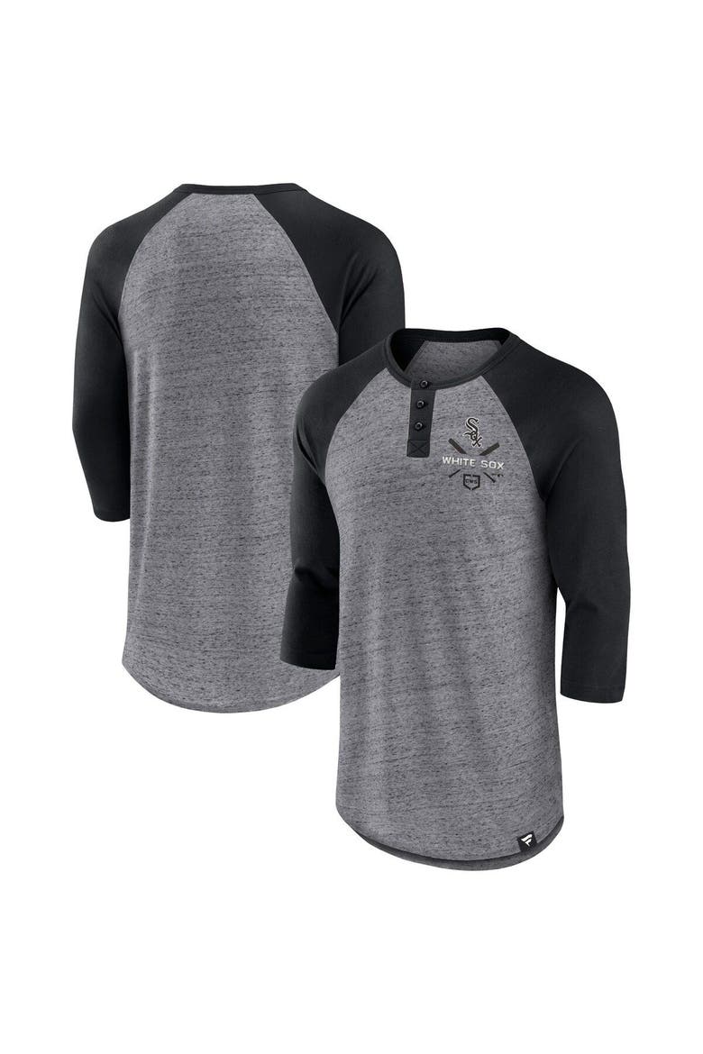 Men's Fanatics Branded Heathered Gray/Black Chicago White Sox Iconic Above Heat Speckled Raglan Henley 3/4 Sleeve T-Shirt, Main, color, Heather Gray