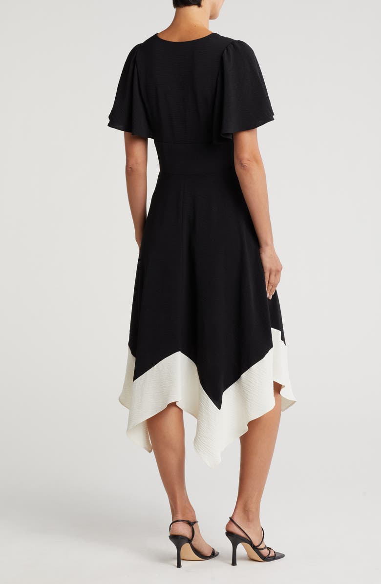 DKNY V-Neck Short Sleeve Handkerchief Hem Dress, Alternate, color, 