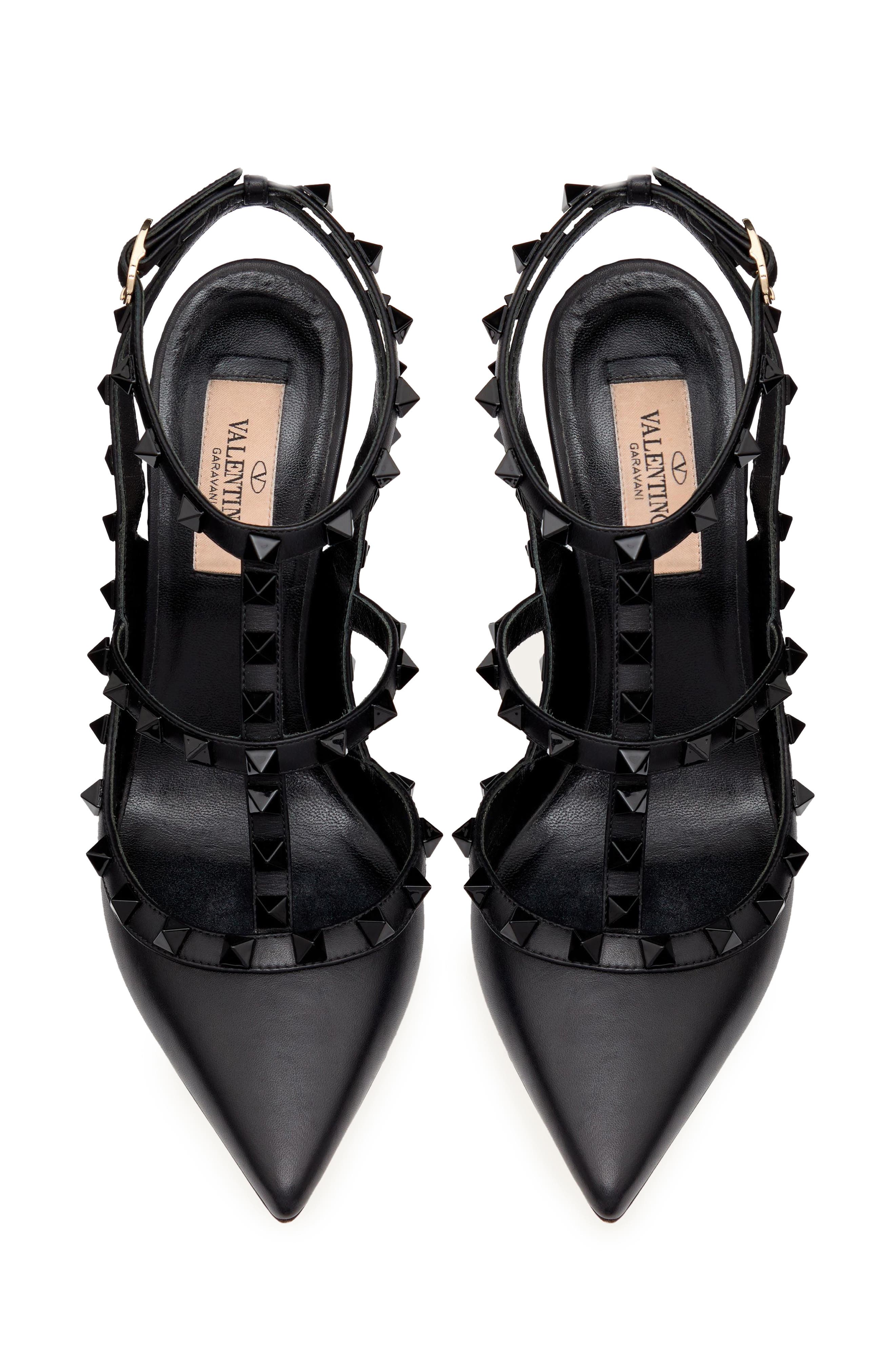 Valentino Garavani Rockstud Patent T-Strap Pointed Toe Pump, Alternate, color, Nero