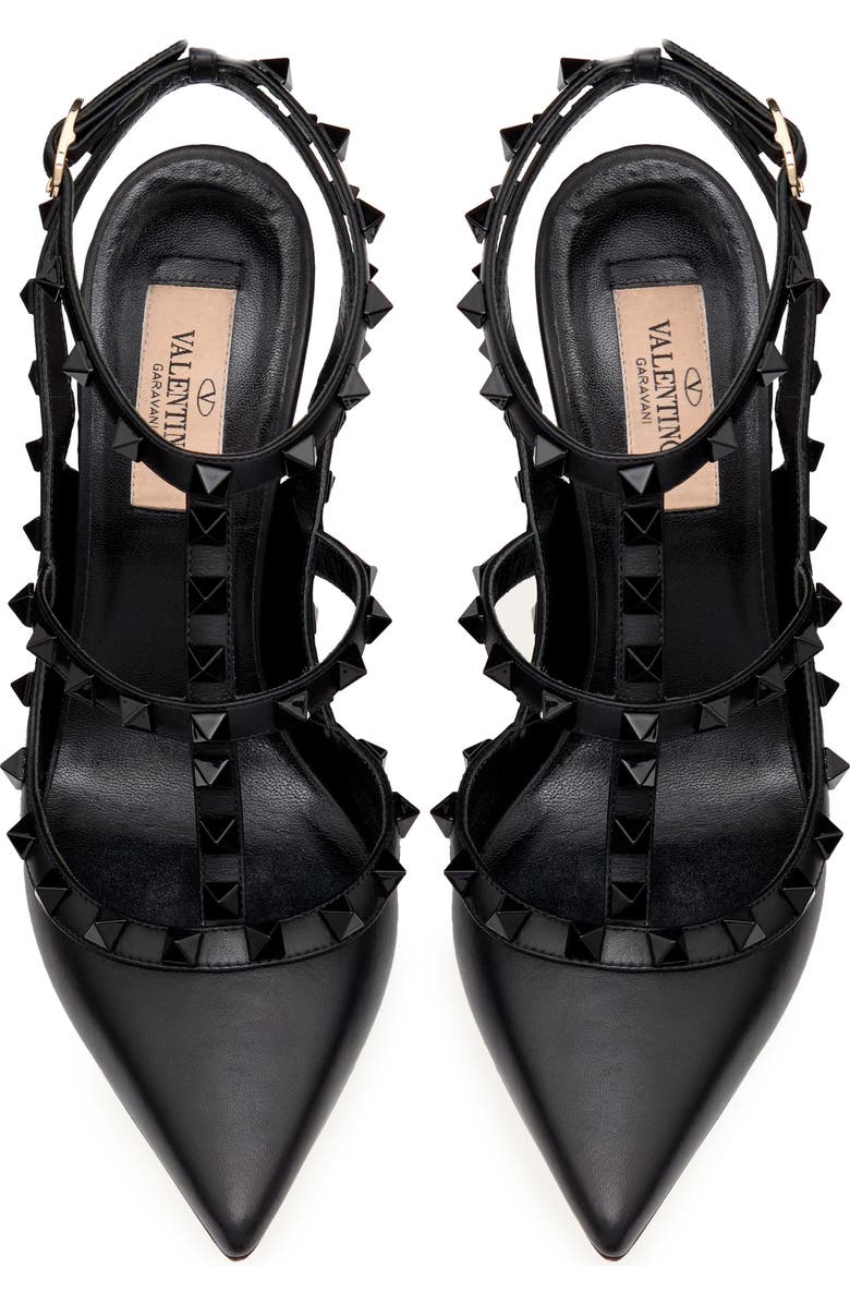 Valentino Garavani Rockstud Patent T-Strap Pointed Toe Pump, Alternate, color, Nero