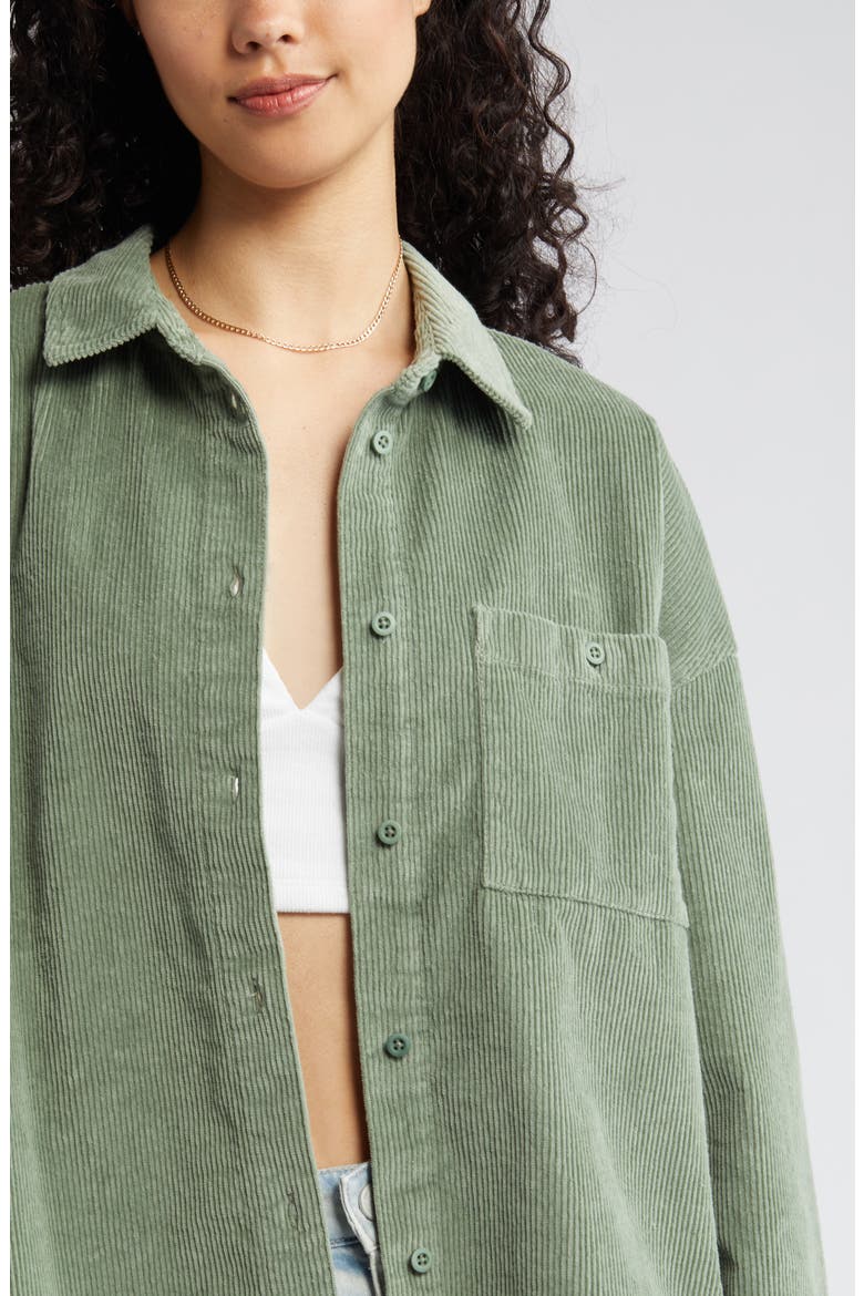 Corduroy Button-Up Shirt, Alternate, color, GREEN DUNE