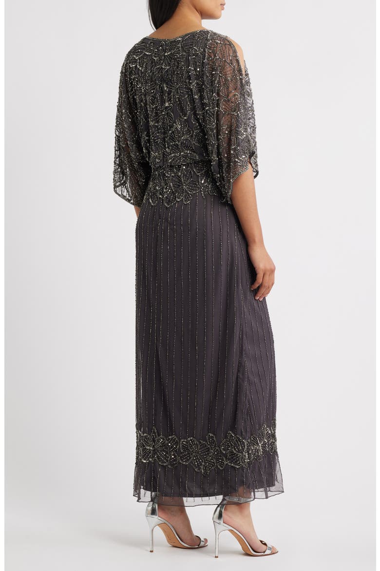 Beaded Cold Shoulder Gown, Alternate, color, SLATE