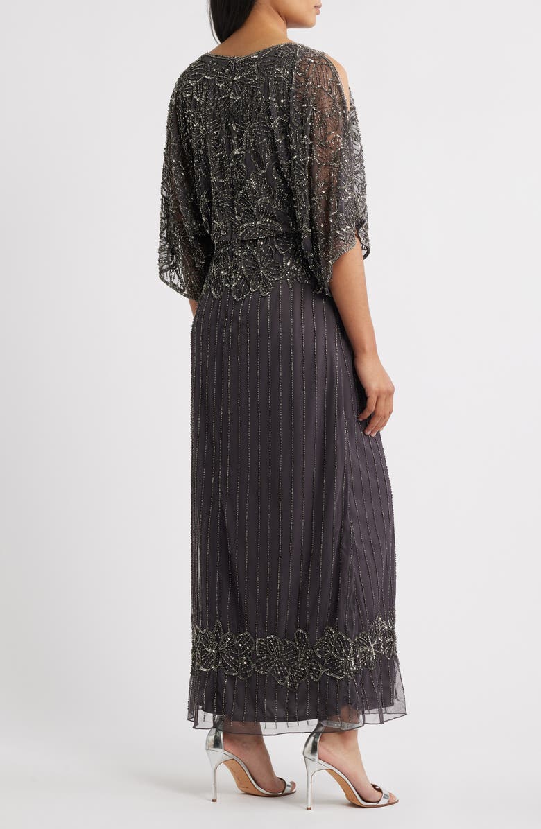 Pisarro Nights Beaded Cold Shoulder Gown, Alternate, color, Slate