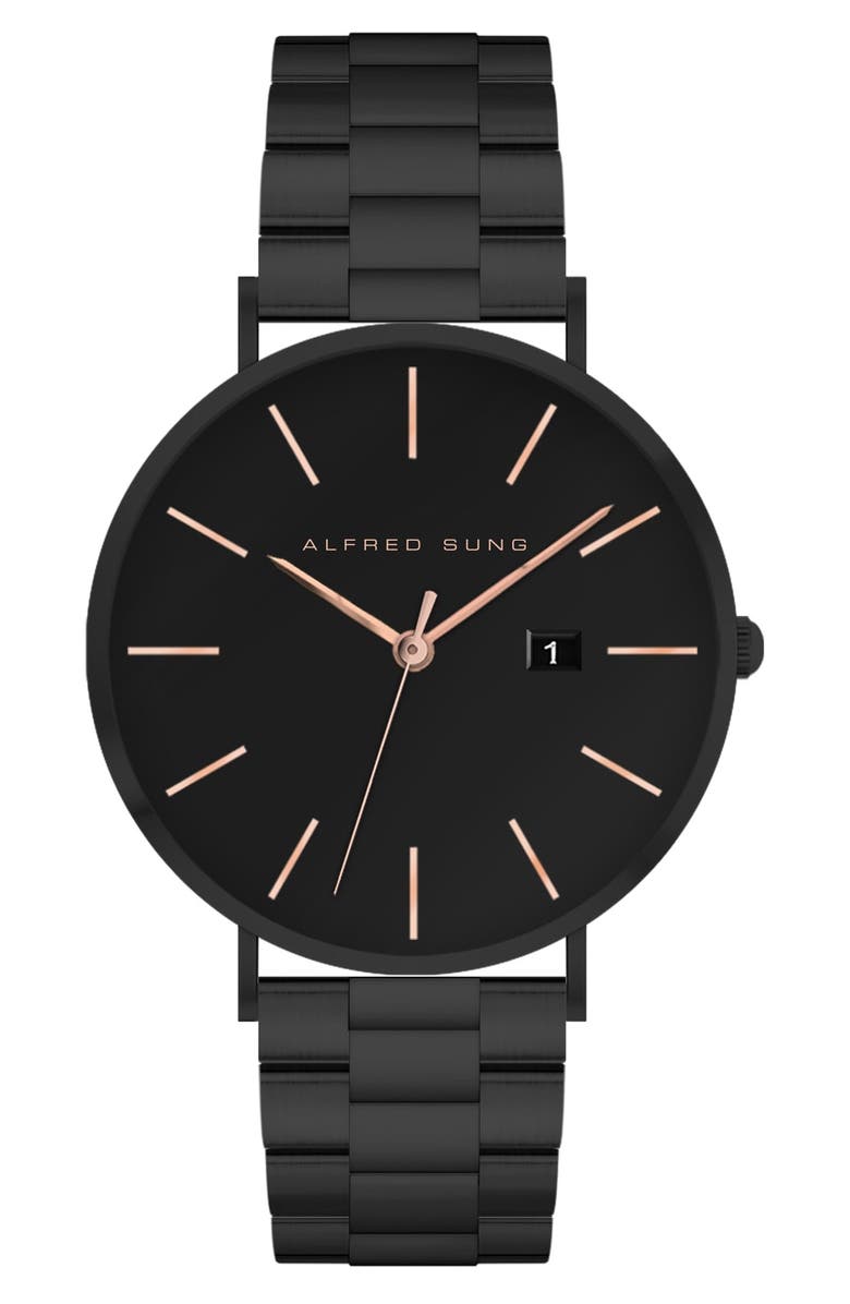 Alfred Sung Metropolitan Bracelet Watch, 42mm, Main, color, Black