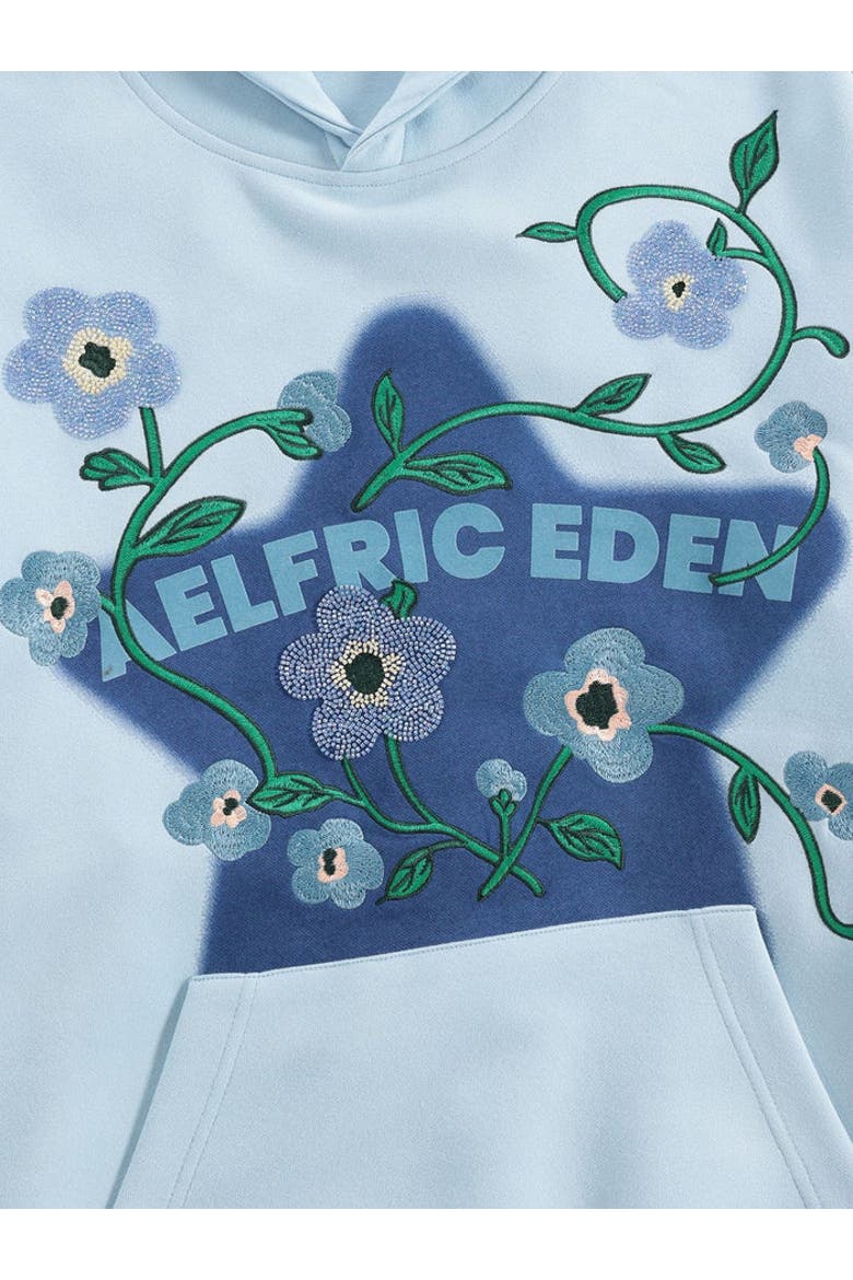 Beaded Floral Eden Star Pullover Hoodie, Alternate, color, Blue