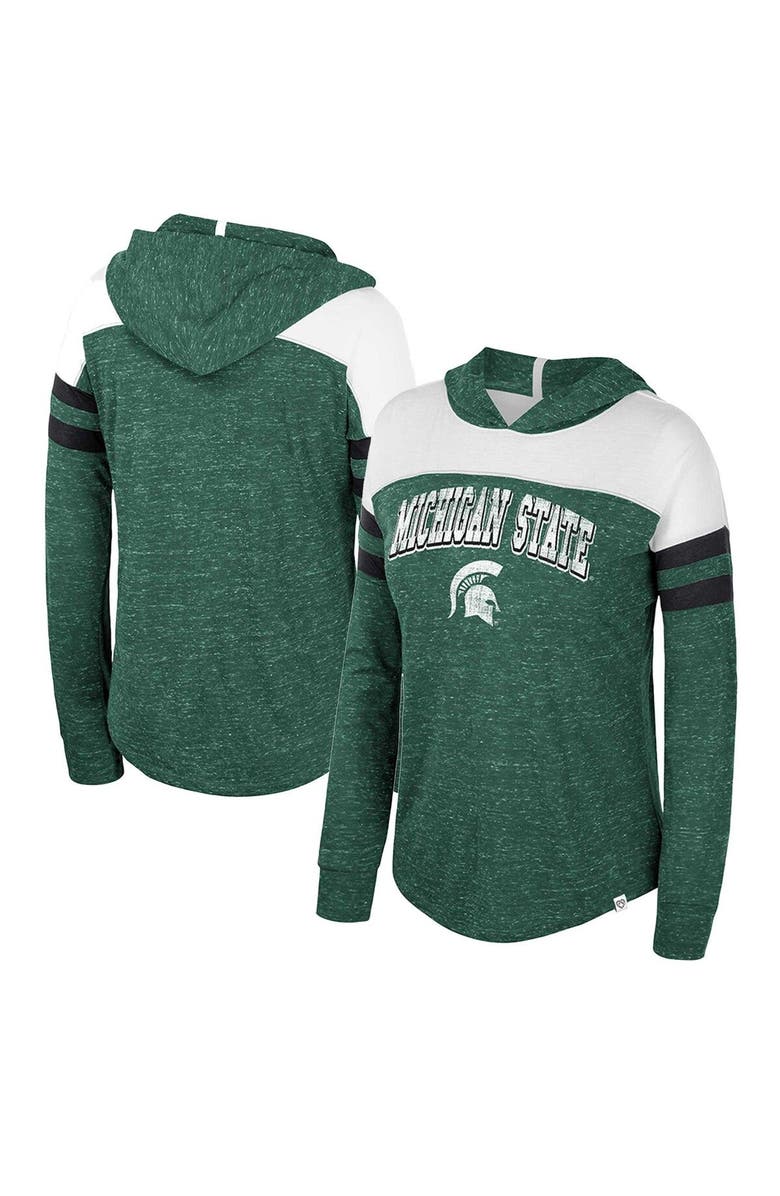 COLOSSEUM Women's Colosseum Green Michigan State Spartans Speckled Color Block Long Sleeve Hooded T-Shirt, Main, color, 
