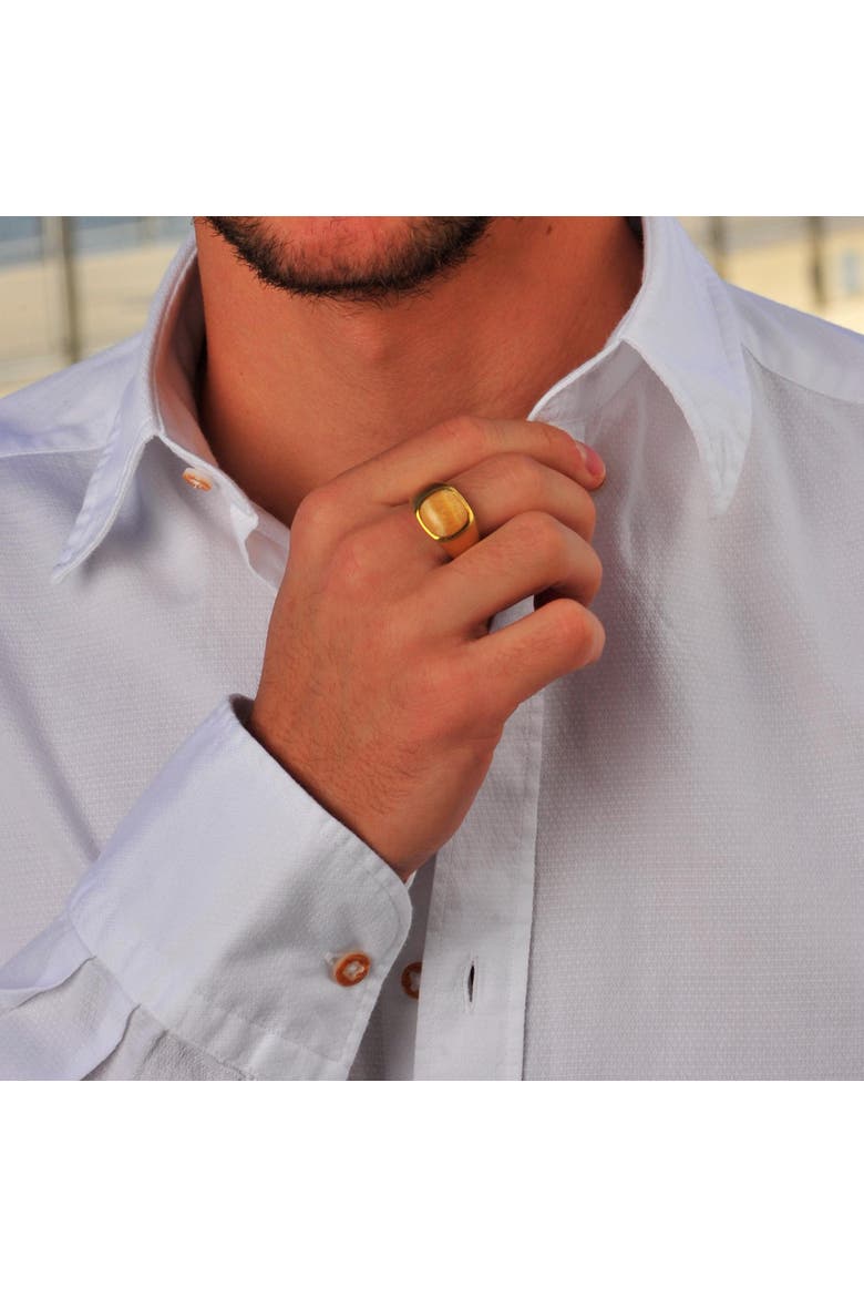 Yellow Lace Agate Sterling Silver Men Signet Ring, Alternate, color, 14KT Gold Vermeil on Sterling