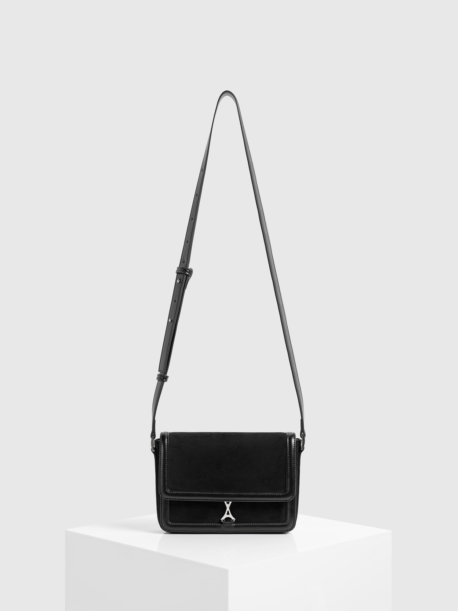 Manière De Voir Suede & Leather Crossbody Bag, Main, color, Black