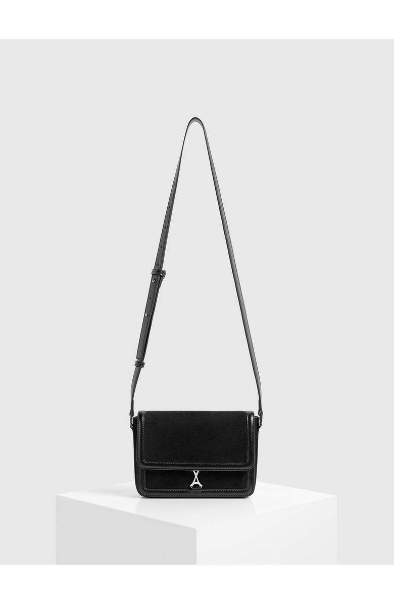 Manière De Voir Suede & Leather Crossbody Bag, Main, color, Black