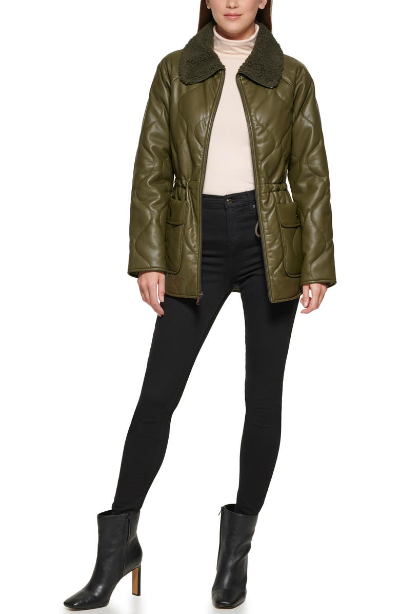 Kenneth Cole New York Faux Fur Trimmed Quilted Faux Leather Anorak Jacket, Alternate, color, Olive