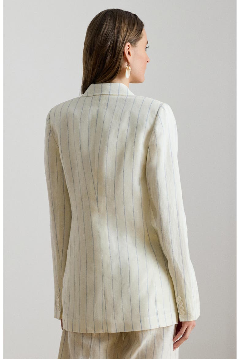 Stripe Double Breasted Linen Blazer, Alternate, color, WHITE/ BLUE MULTI