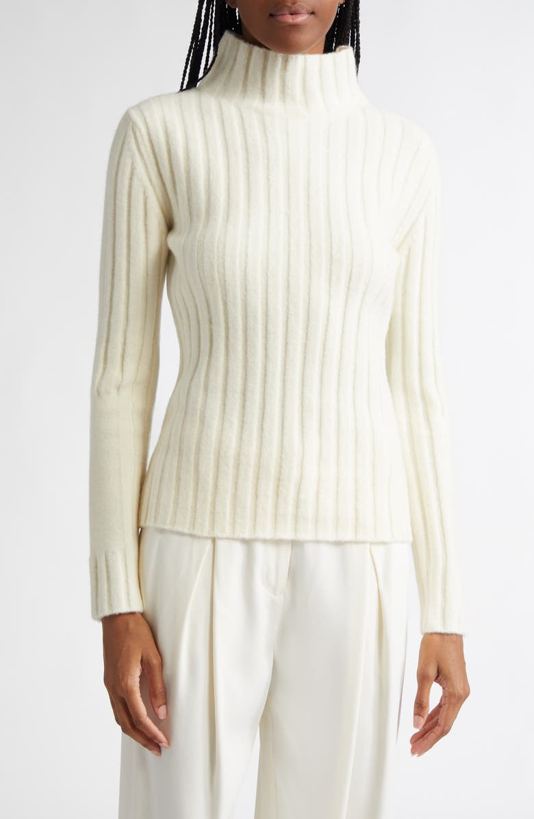 Proenza Schouler Haven Merino Wool & Cashmere Blend Rib Turtleneck Sweater, Main, color, Bone