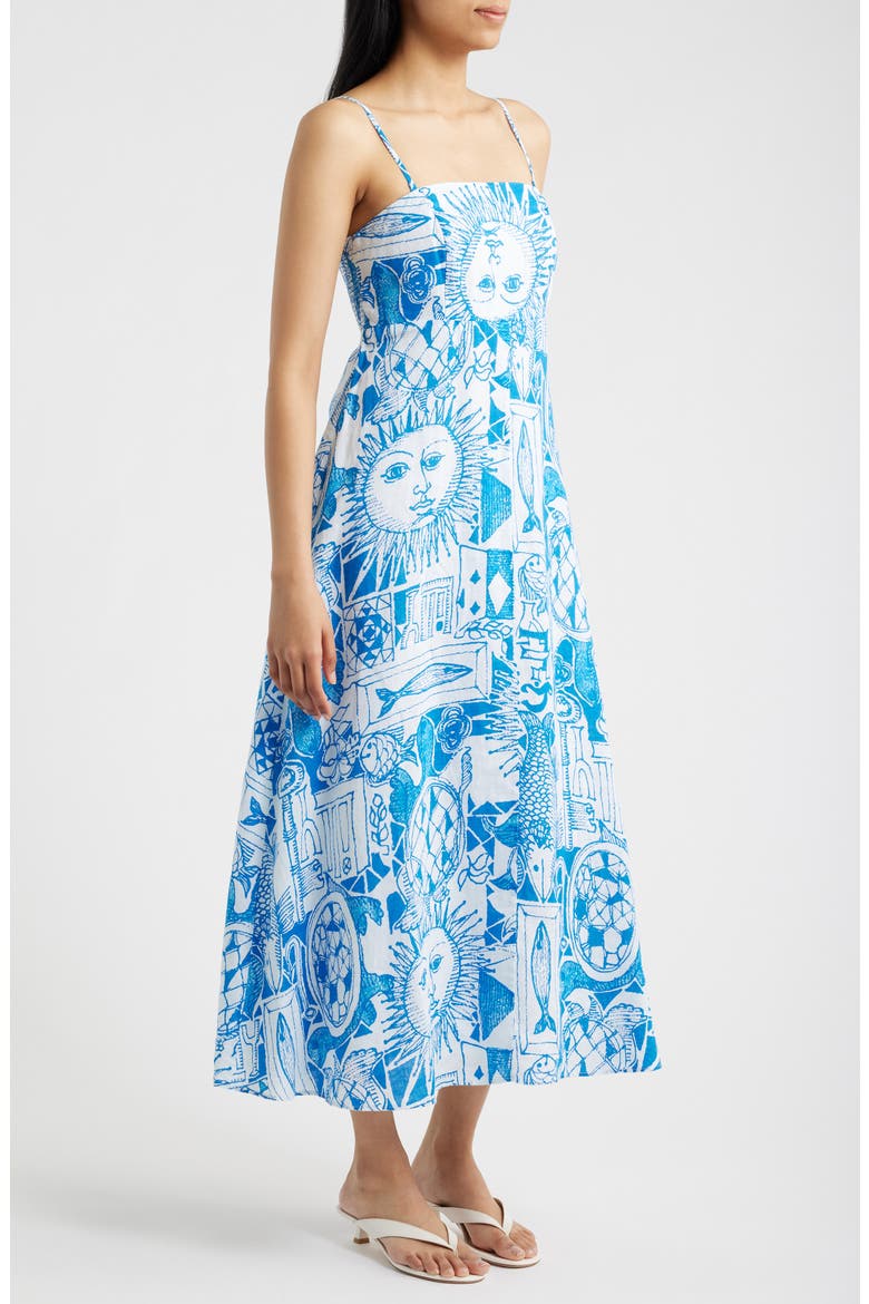 Jorgian Print Linen Midi Dress, Alternate, color, RESORT WHITE