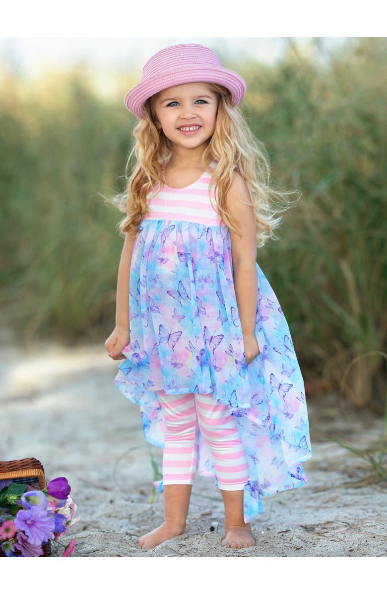 Mia Belle Girls Girls Beachy Butterflies Hi-Lo Tunic and Striped Legging Set, Alternate, color, 